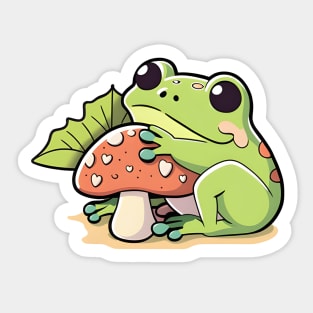 Cute Kawaii Frog with Mushroom Sticker